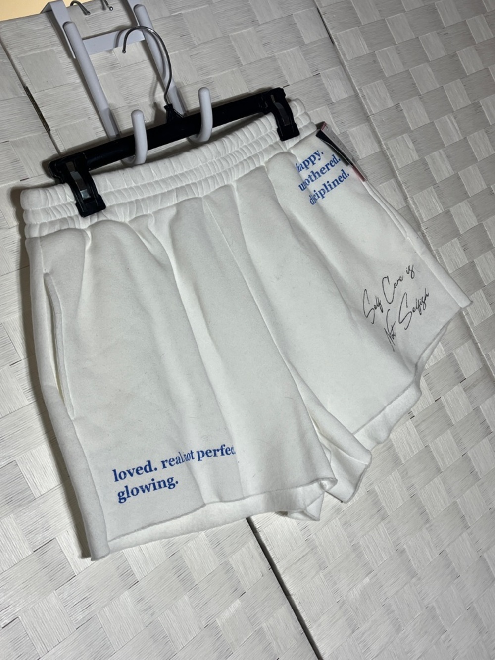 Grayson Threads White Athletic Lounge Shorts with Blue & Black Text Size M